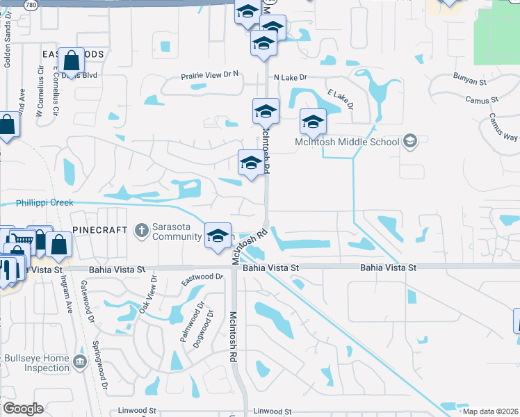 map of restaurants, bars, coffee shops, grocery stores, and more near 4326 Brackenwood Court in Sarasota