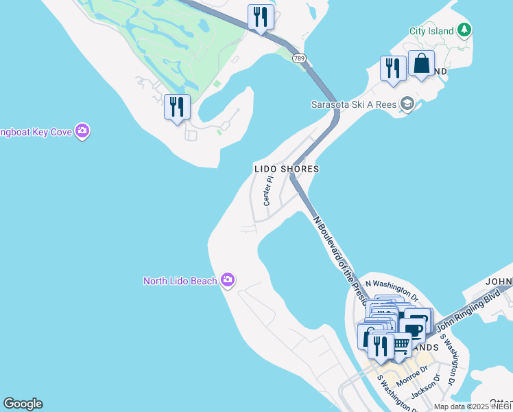map of restaurants, bars, coffee shops, grocery stores, and more near 1130 Westway Drive in Sarasota