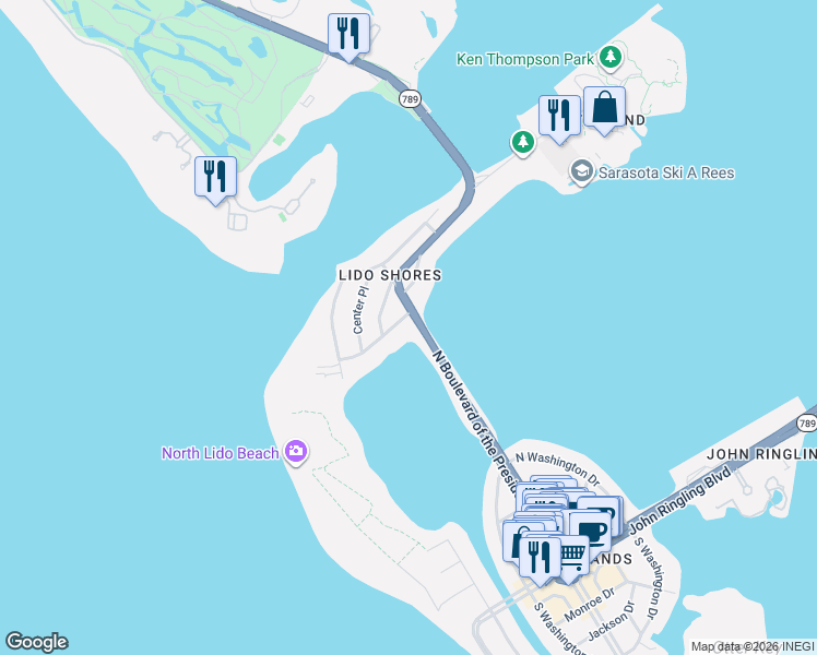 map of restaurants, bars, coffee shops, grocery stores, and more near 335 Morningside Drive in Sarasota