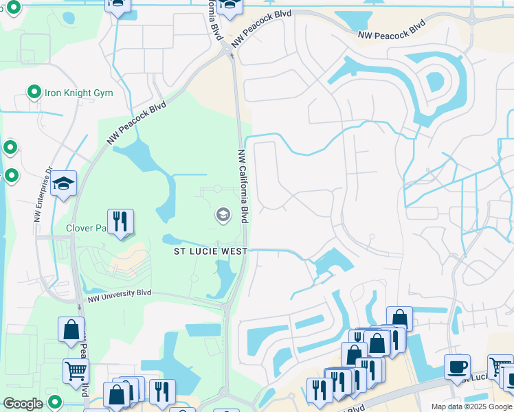 map of restaurants, bars, coffee shops, grocery stores, and more near 342 Northwest Toscane Tr in Port St. Lucie