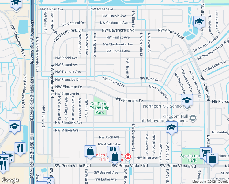 map of restaurants, bars, coffee shops, grocery stores, and more near 521 Northwest Riverside Drive in Port St. Lucie