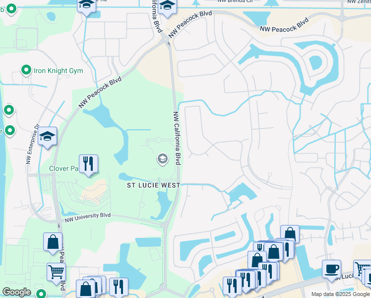 map of restaurants, bars, coffee shops, grocery stores, and more near 342 Northwest Toscane Tr in Port St. Lucie