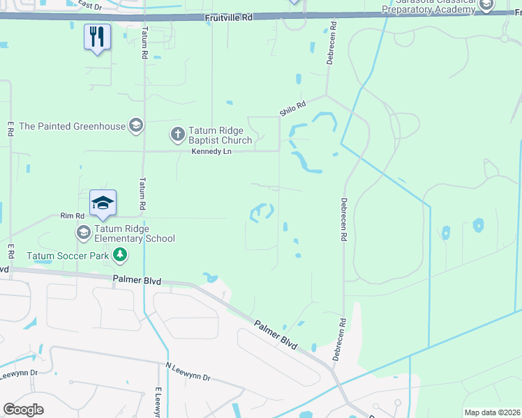 map of restaurants, bars, coffee shops, grocery stores, and more near 850 Shilo Road in Sarasota