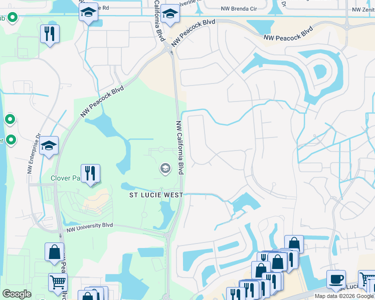 map of restaurants, bars, coffee shops, grocery stores, and more near 324 Northwest Toscane Tr in Port St. Lucie