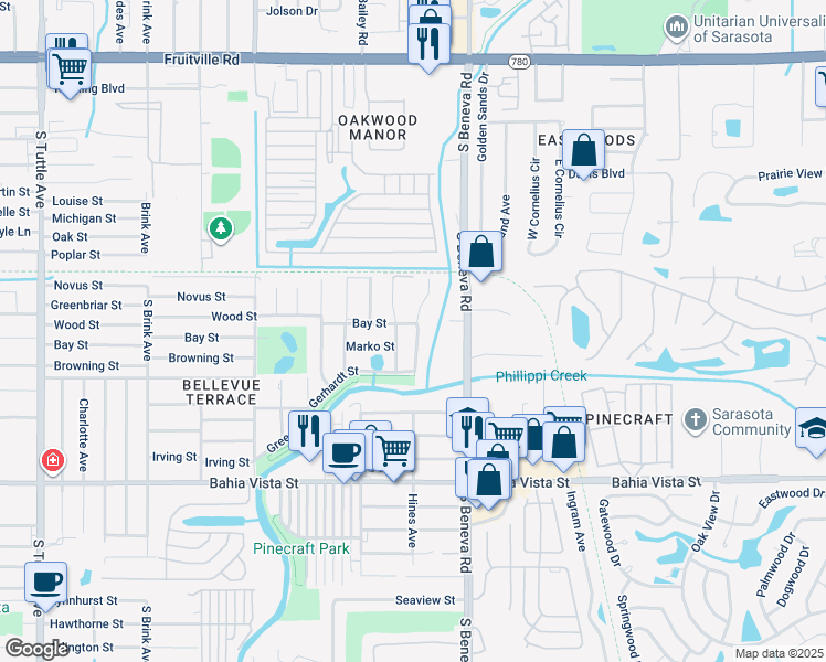 map of restaurants, bars, coffee shops, grocery stores, and more near 779 Trotter Avenue in Sarasota