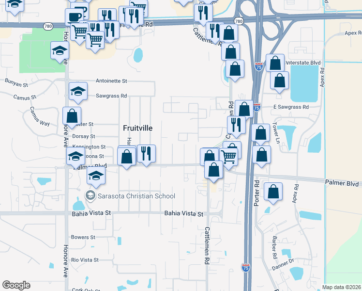 map of restaurants, bars, coffee shops, grocery stores, and more near 808 Coleman Avenue in Sarasota