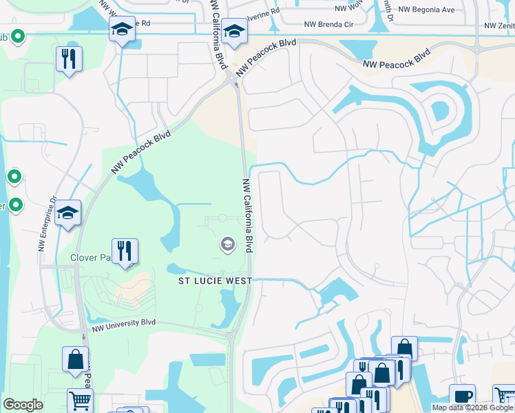 map of restaurants, bars, coffee shops, grocery stores, and more near 324 Northwest Toscane Tr in Port St. Lucie