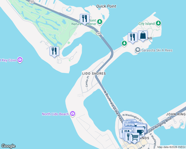 map of restaurants, bars, coffee shops, grocery stores, and more near 1179 Morningside Place in Sarasota
