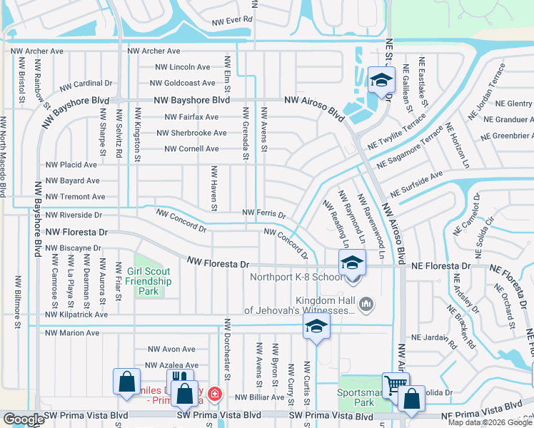 map of restaurants, bars, coffee shops, grocery stores, and more near 314 Northwest Ferris Drive in Port St. Lucie