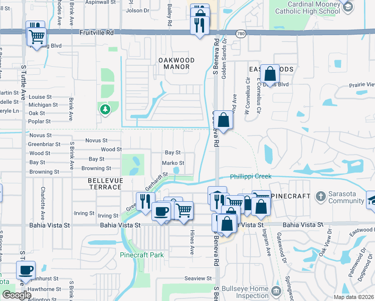 map of restaurants, bars, coffee shops, grocery stores, and more near 779 Trotter Avenue in Sarasota