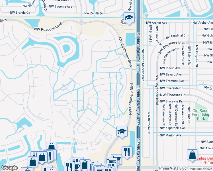 map of restaurants, bars, coffee shops, grocery stores, and more near 560 Northwest Cortina Lane in Port St. Lucie