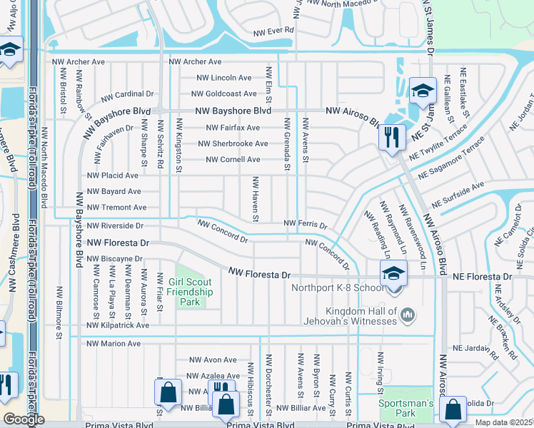 map of restaurants, bars, coffee shops, grocery stores, and more near 512 Northwest Colonial Street in Port St. Lucie