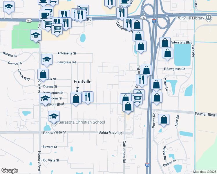 map of restaurants, bars, coffee shops, grocery stores, and more near 808 Coleman Avenue in Sarasota
