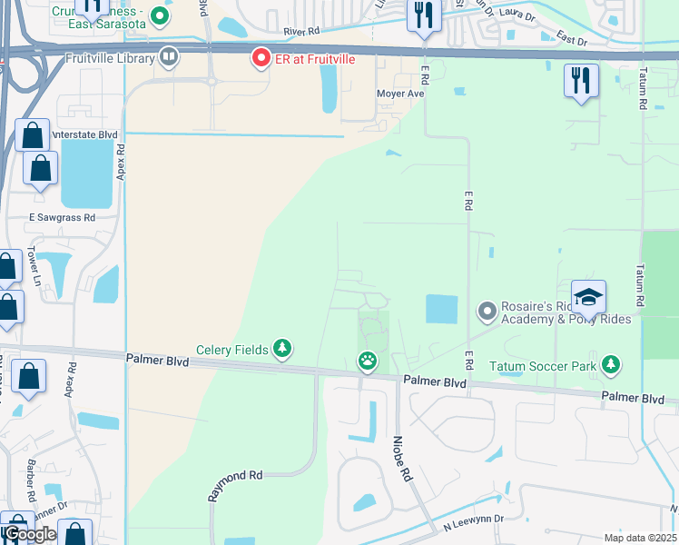 map of restaurants, bars, coffee shops, grocery stores, and more near 723 Center Road in Sarasota