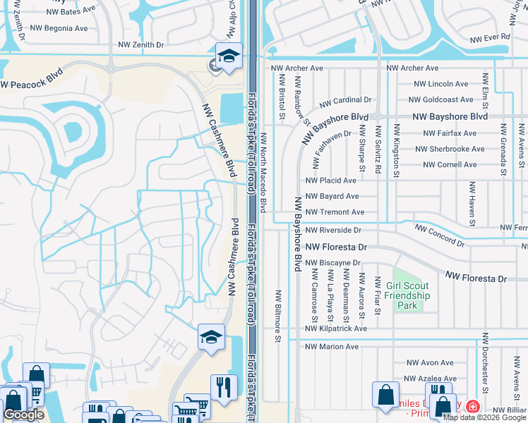 map of restaurants, bars, coffee shops, grocery stores, and more near 899 Northwest Tremont Avenue in Port Saint Lucie
