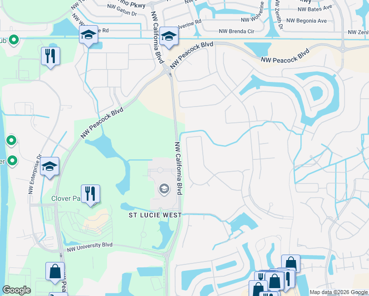 map of restaurants, bars, coffee shops, grocery stores, and more near 302 Northwest Toscane Tr in Port St. Lucie