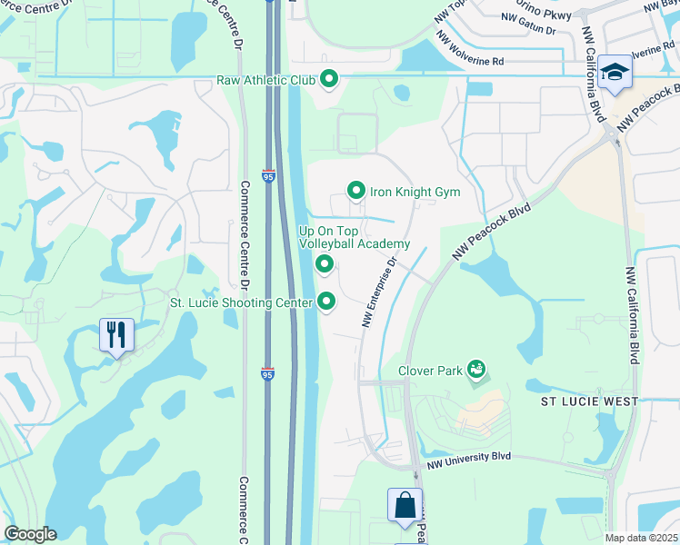 map of restaurants, bars, coffee shops, grocery stores, and more near 900A Northwest Interpark Place in Port St. Lucie