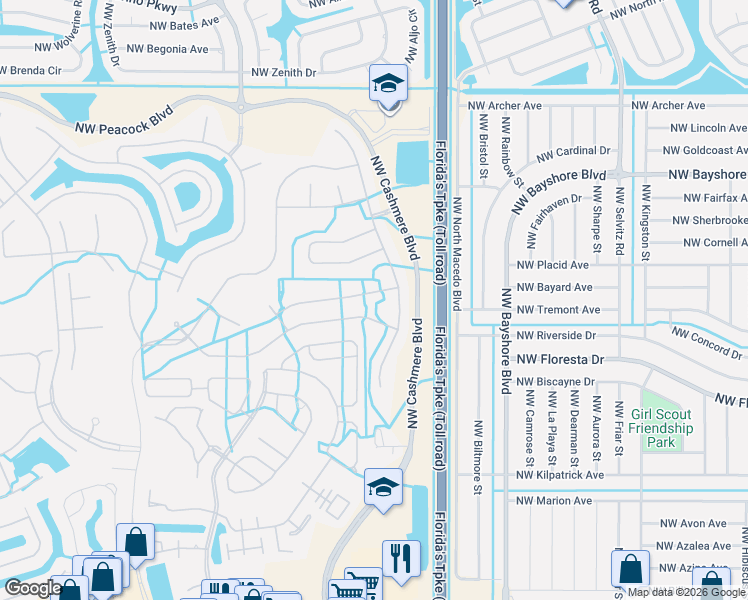 map of restaurants, bars, coffee shops, grocery stores, and more near 113 Northwest Berkeley Avenue in Port St. Lucie