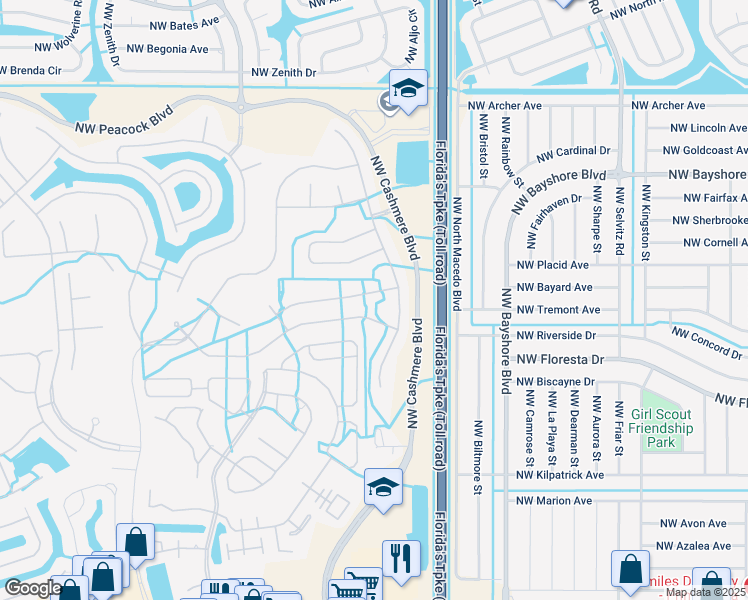 map of restaurants, bars, coffee shops, grocery stores, and more near 116 Northwest Berkeley Avenue in Port St. Lucie