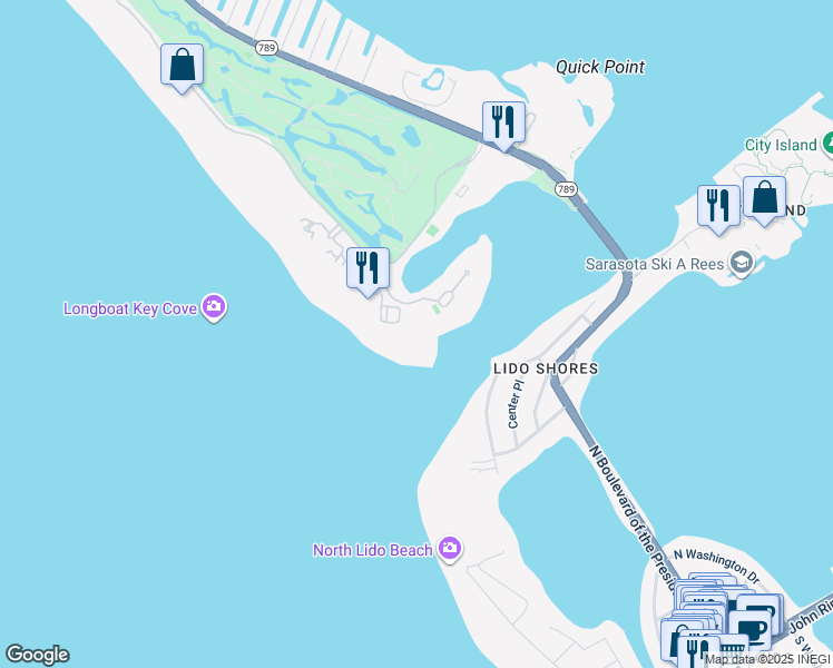 map of restaurants, bars, coffee shops, grocery stores, and more near 90 Lighthouse Point Drive in Longboat Key