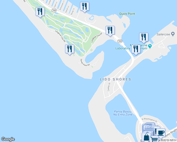 map of restaurants, bars, coffee shops, grocery stores, and more near 90 Lighthouse Point Drive in Longboat Key