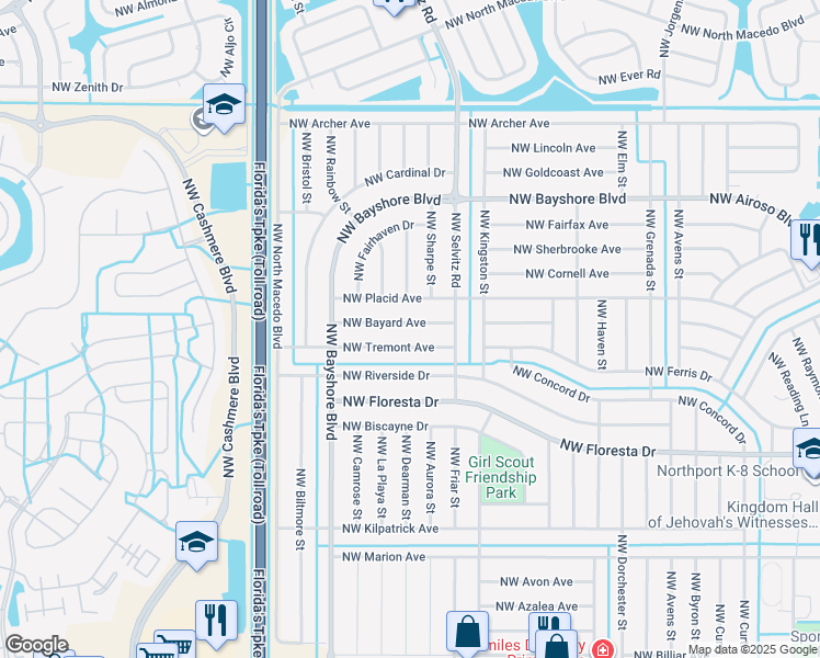 map of restaurants, bars, coffee shops, grocery stores, and more near 736 Northwest Bayard Avenue in Port St. Lucie