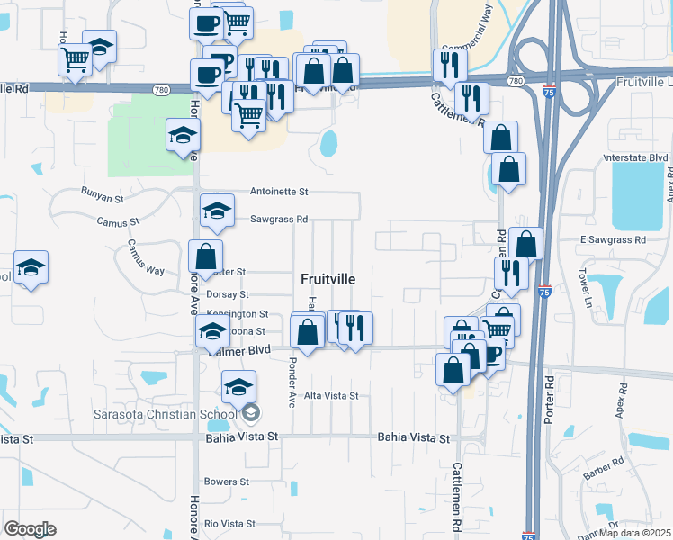 map of restaurants, bars, coffee shops, grocery stores, and more near 687 Albritton Avenue in Sarasota