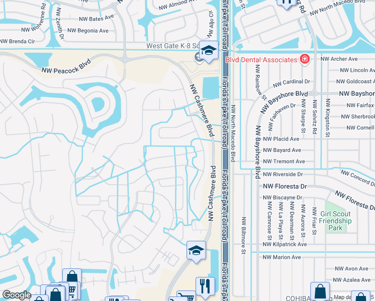map of restaurants, bars, coffee shops, grocery stores, and more near 116 Northwest Berkeley Avenue in Port St. Lucie