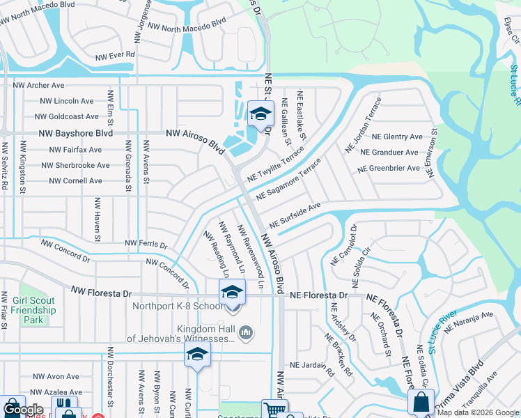 map of restaurants, bars, coffee shops, grocery stores, and more near 101 Northeast Jettie Terrace in Port Saint Lucie