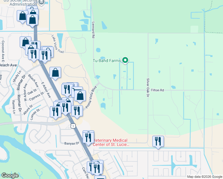 map of restaurants, bars, coffee shops, grocery stores, and more near 800 Tilton Road in Port St. Lucie
