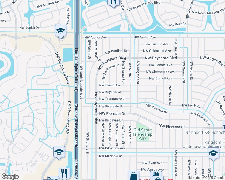 map of restaurants, bars, coffee shops, grocery stores, and more near 736 Northwest Bayard Avenue in Port St. Lucie
