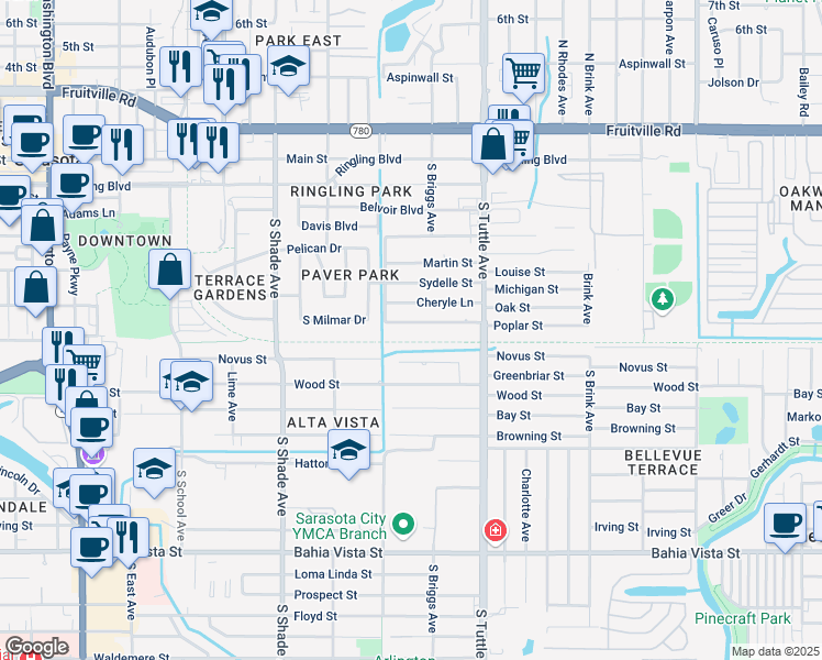 map of restaurants, bars, coffee shops, grocery stores, and more near 2679 Novus Place in Sarasota
