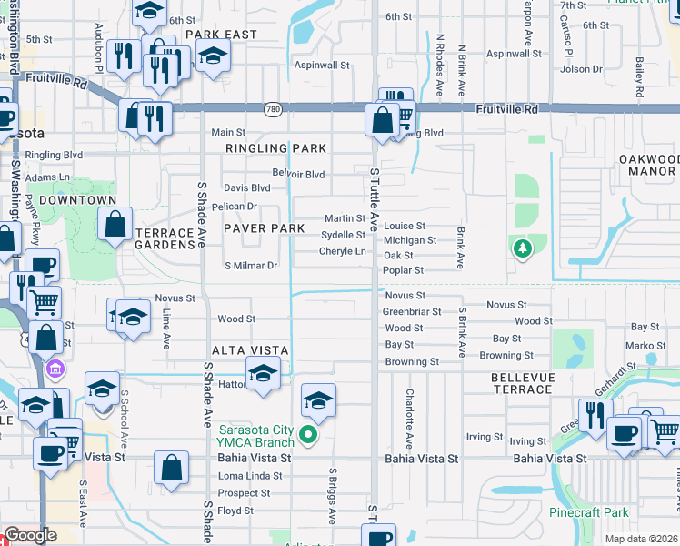 map of restaurants, bars, coffee shops, grocery stores, and more near 2757 Novus Place in Sarasota
