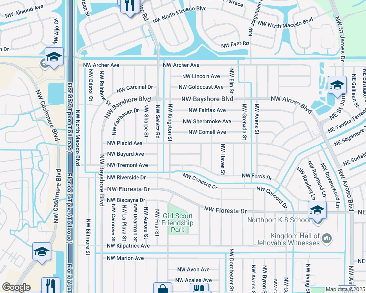 map of restaurants, bars, coffee shops, grocery stores, and more near 557 Northwest Placid Avenue in Port St. Lucie