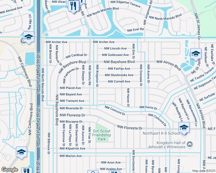 map of restaurants, bars, coffee shops, grocery stores, and more near 557 NW Placid Ave in Port St Lucie