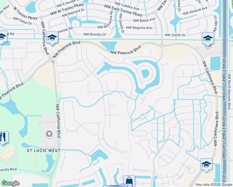 map of restaurants, bars, coffee shops, grocery stores, and more near 410 Northwest Aqua Vista Lane in Port St. Lucie