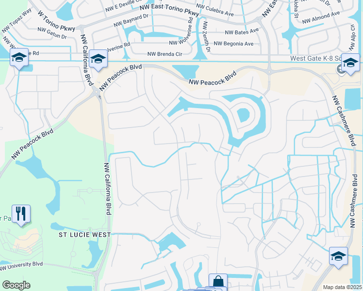 map of restaurants, bars, coffee shops, grocery stores, and more near 400 Northwest Aqua Vista Lane in Port St. Lucie