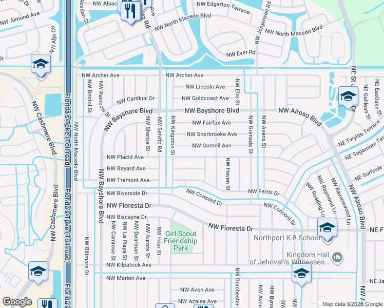 map of restaurants, bars, coffee shops, grocery stores, and more near 557 Northwest Placid Avenue in Port St. Lucie