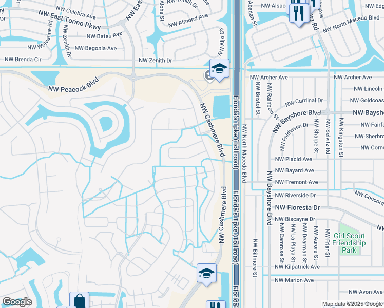 map of restaurants, bars, coffee shops, grocery stores, and more near 177 Northwest Swann Mill Circle in Port St. Lucie