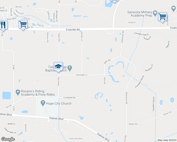 map of restaurants, bars, coffee shops, grocery stores, and more near 7911 Kennedy Lane in Sarasota