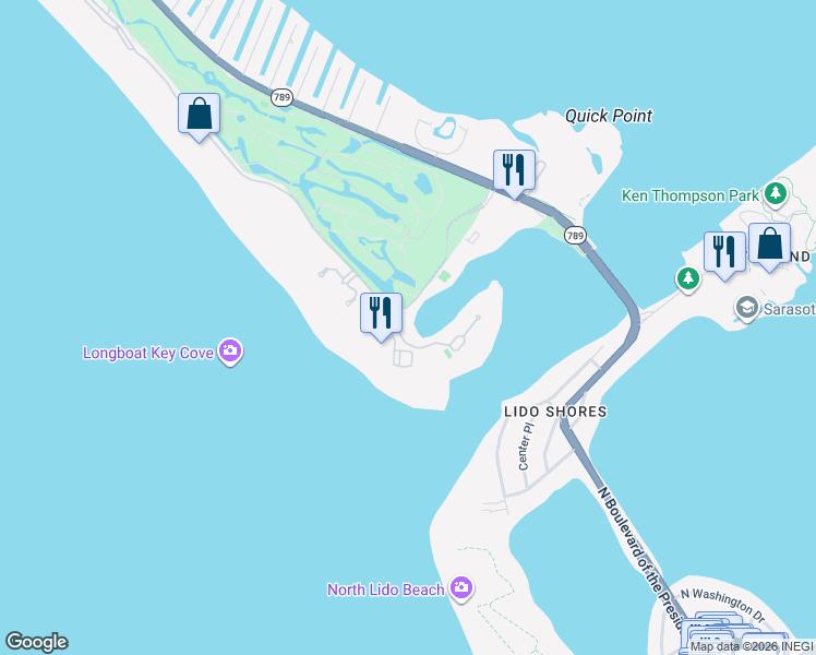 map of restaurants, bars, coffee shops, grocery stores, and more near 225 Sands Point Road in Longboat Key
