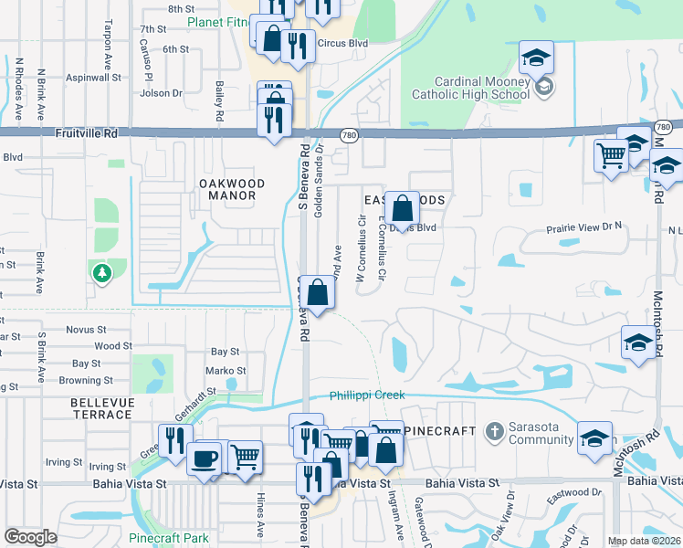 map of restaurants, bars, coffee shops, grocery stores, and more near 419 Parkland Avenue in Sarasota