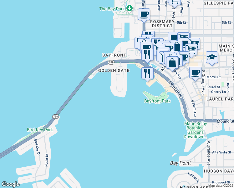 map of restaurants, bars, coffee shops, grocery stores, and more near 378 Golden Gate Point in Sarasota