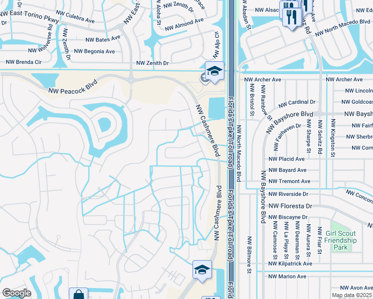 map of restaurants, bars, coffee shops, grocery stores, and more near 113 Northwest Swann Mill Circle in Port St. Lucie