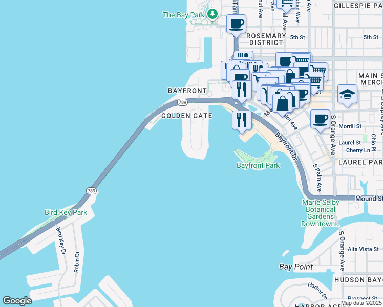 map of restaurants, bars, coffee shops, grocery stores, and more near 378 Golden Gate Point in Sarasota
