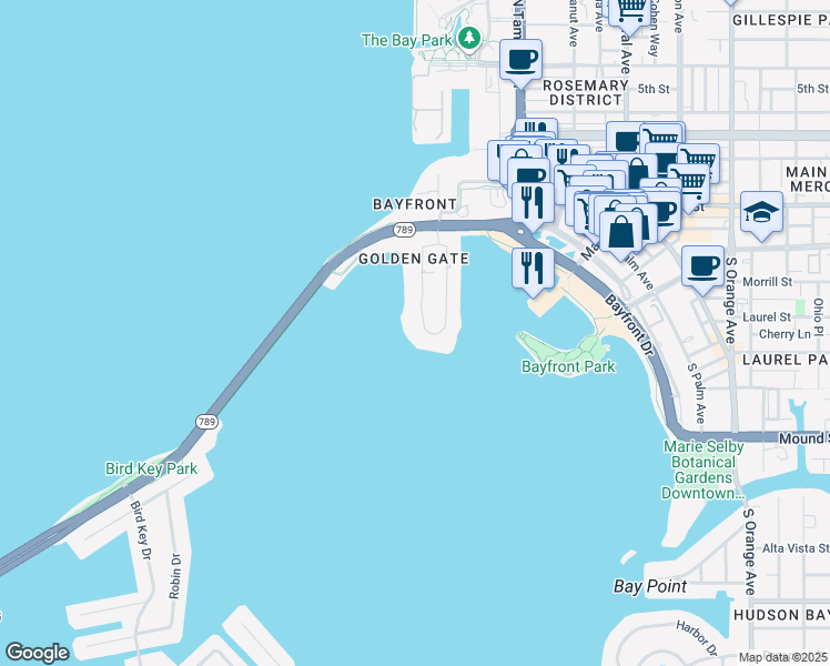 map of restaurants, bars, coffee shops, grocery stores, and more near 378 Golden Gate Point in Sarasota