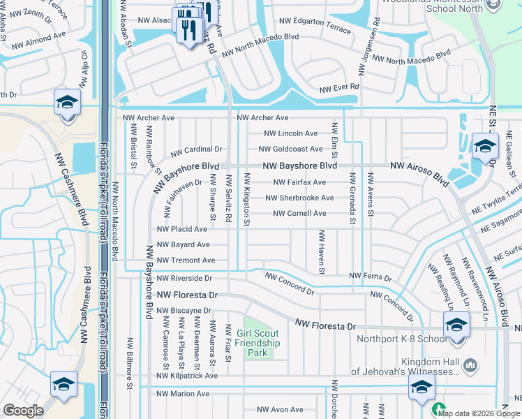 map of restaurants, bars, coffee shops, grocery stores, and more near 557 Northwest Placid Avenue in Port St. Lucie