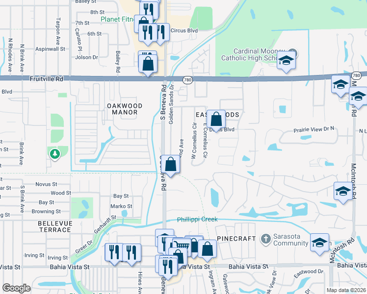 map of restaurants, bars, coffee shops, grocery stores, and more near 419 Parkland Avenue in Sarasota