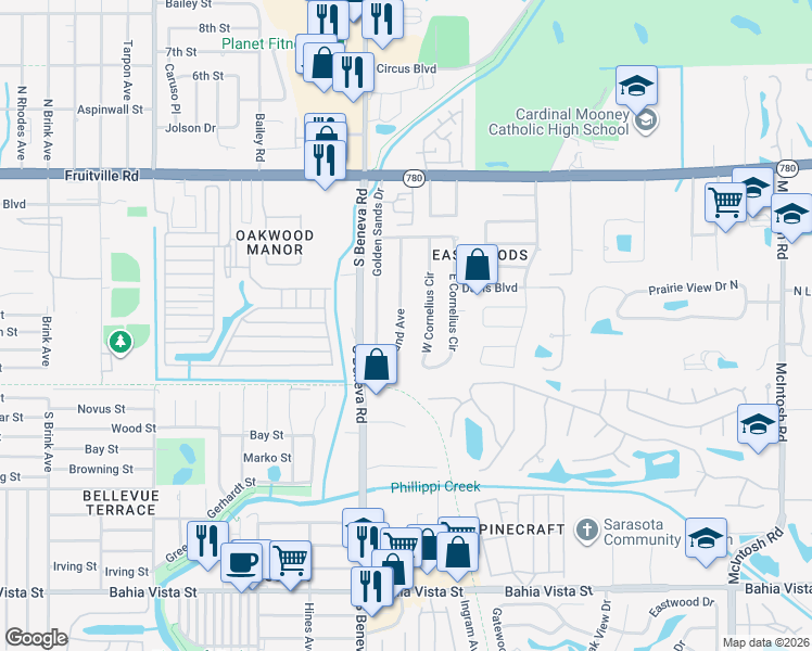 map of restaurants, bars, coffee shops, grocery stores, and more near 419 Parkland Avenue in Sarasota