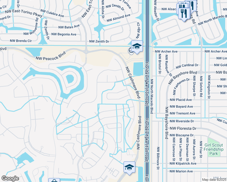 map of restaurants, bars, coffee shops, grocery stores, and more near 159 Northwest Swann Mill Circle in Port St. Lucie